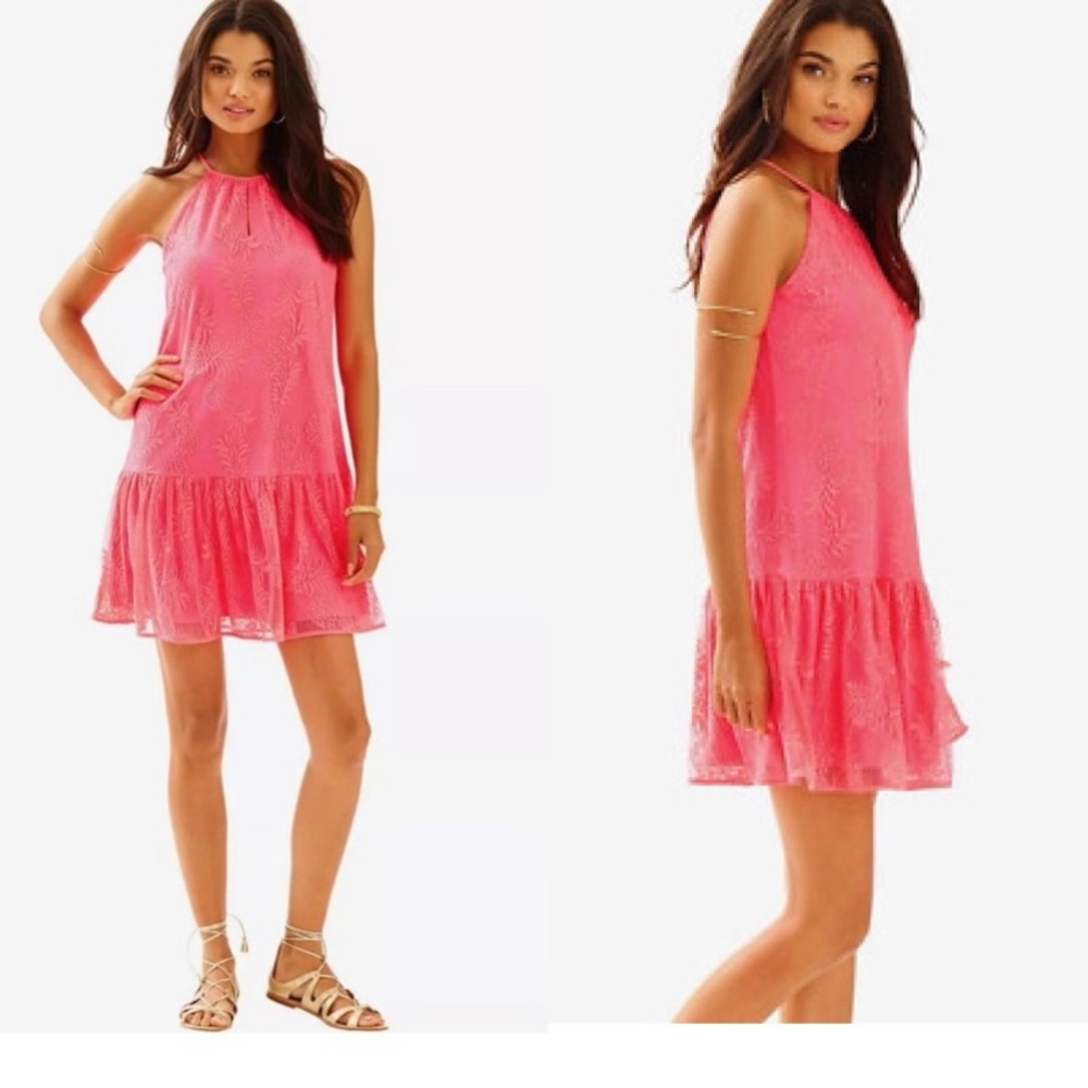 M1 Lilly Pulitzer Isabeau Dress Bungalow Pink Pineapple Knit Lace Barbiecore‎
